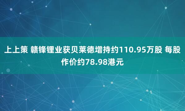 上上策 赣锋锂业获贝莱德增持约110.95万股 每股作价约78.98港元
