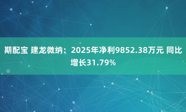 期配宝 建龙微纳：2025年净利9852.38万元 同比增长31.79%