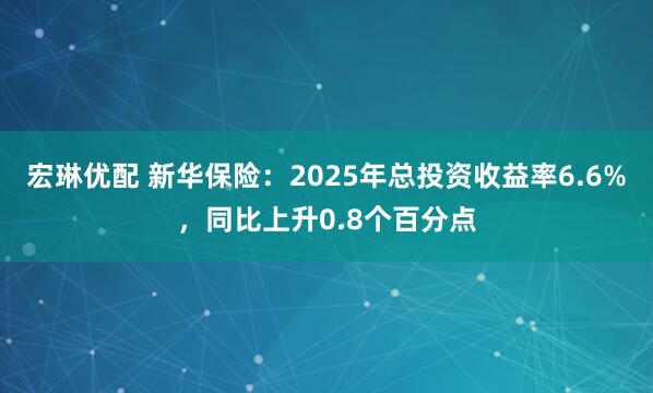 宏琳优配 新华保险：2025年总投资收益率6.6%，同比上升0.8个百分点